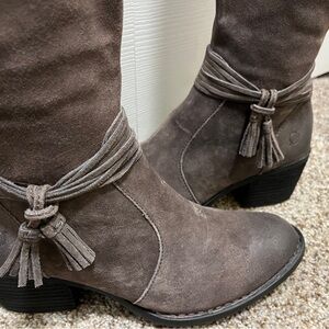 Born Gray Suede Tassel Heeled Boots